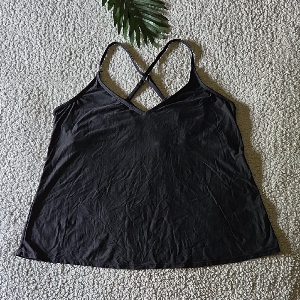 Anne Cole Modest Easy Triangle Tankini V-Neck Swim Top In Black